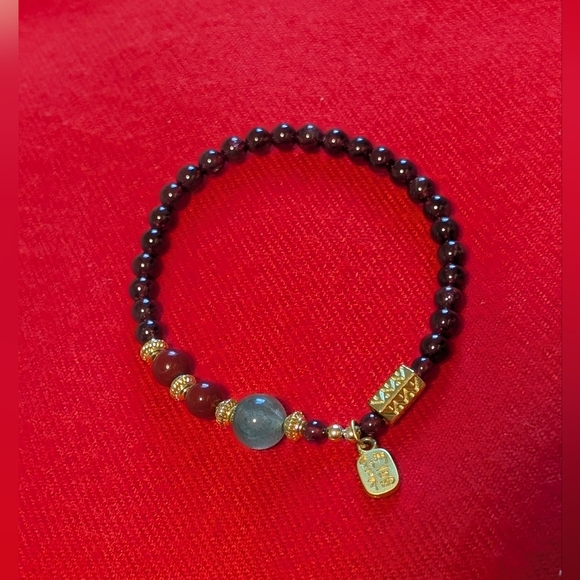 Chinese Gold and Purple Beaded Bracelet - Picture 1 of 3
